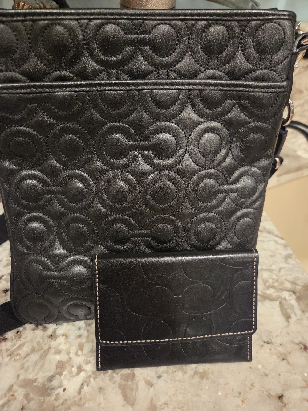 Coach Black Quilted Crossbody Bag with Matching Card Wallet